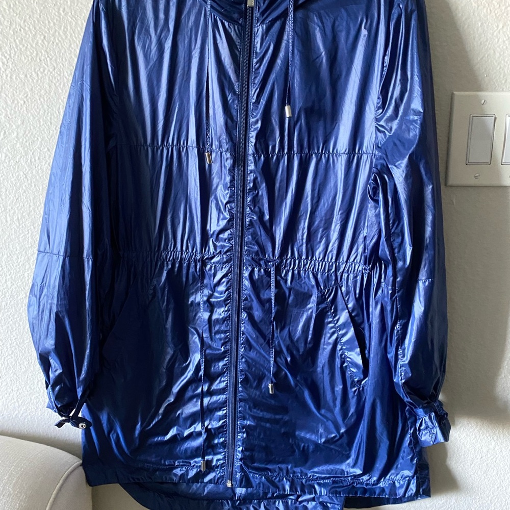 Shiny Blue Lightweight Zip-Up Windbreaker Jacket
